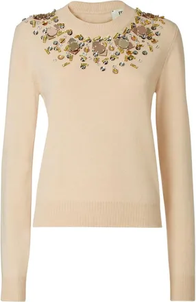 Fendi Beige Crewneck Rhinestone Sweater