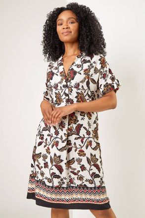 Roman Contrast Floral Print Shirt Dress
