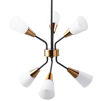 Beliani L&aacute;mpara De Techo Metal Dorado Blanco 133 Cm 6 Pantallas Cristal Opal Estilo Cl&aacute;sico Aroyo Vi