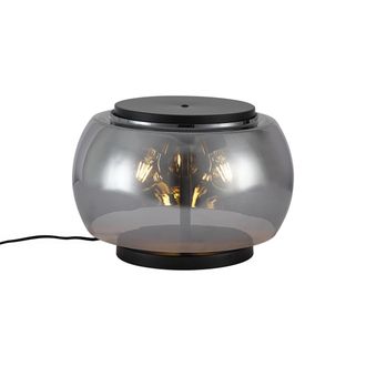 QAZQA Qazqa L&aacute;mpara De Mesa De Dise&ntilde;o Negra Con Cristal Ahumado 3 Luces