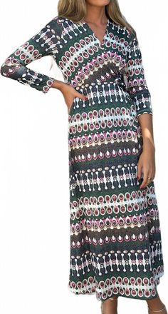 Vilagallo Amelia Long Sleeve Midi Wrap Dress In Multi