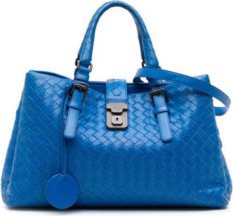 Bottega Veneta Pre-owned Handbags, female, Blue, Size: ONE SIZE Pre-owned Woven Leather Top Handle Bag