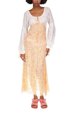 Anna Sui Floral Swiss Dot & Arcadia Blossom Princess Dress in Cantaloupe Multi at Nordstrom, Size 8