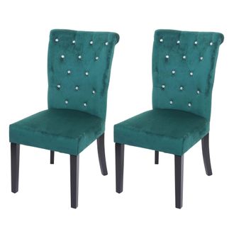 Hhg Hhg - Nunca Usado] Juego De 2 Silla De Comedor 513, Silla Silla De Cocina, Remaches De Terciopelo, Verde Oscuro, Patas Negras