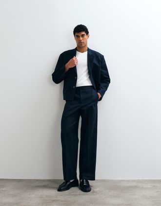 Asos pantaloni da abito a gamba larga in twill navy-blu navy