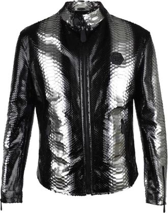 Philipp Plein Python Leren Moto Jas - Heren - Zomerjassen - Grijs - L - Leer - Jassen