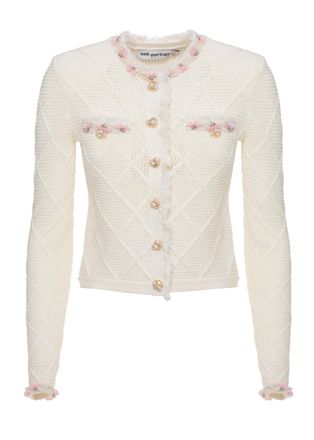 Self Portrait Ivory Crochet Jewel Embellished Cardigan