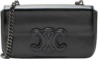 Celine Celine Black Shiny Calfskin Triomphe Chain Shoulder Bag (Authentic Pre-Loved)
