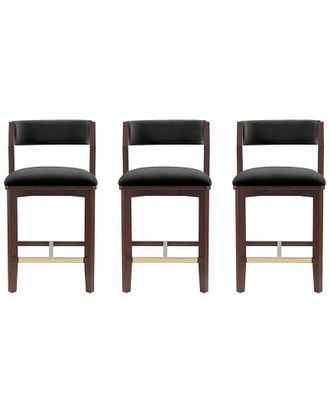 Manhattan Comfort Set Of 3 Patricia Velvet Counter Stools With Beech Wood Legs