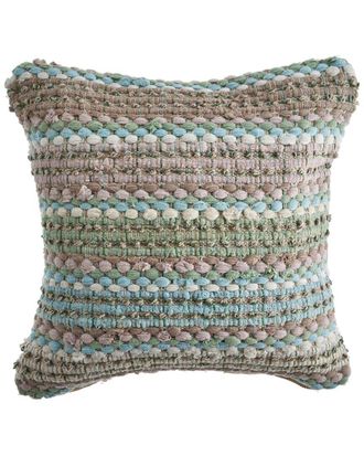 LR Home Lr Home Ivy Woven Green & Blue Chindi Striped Decorative Pillow