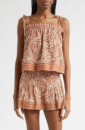 Ramy Brook Scarlett Print Cotton Tie Shoulder Top in Coffee Dot at Nordstrom, Size Xx-Small