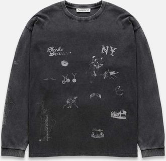 Duke + Dexter Duke + Dexter, Mens NY Sketch Washed Grey Long Sleeve Top, Size XXL