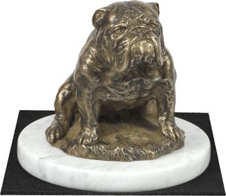 OEM Bulldog Iii - Una Statuetta Di Cane, Figurina Su Marmo Bianco, Trofeo Per Una Mostra Canina Di Art-dog
