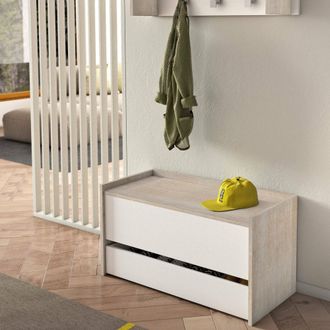 Dmora Dmora - Arc&oacute;n Lantana, Mueble De Entrada Moderno Con Zapatero, Cofre Ba&uacute;l Con Dos Contenedores, 100% Made In Italy, Cm 90x40h46, Blanco Y Roble, Con E