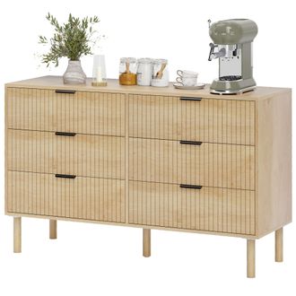 HOMCOM Homcom Mobile Cassettiera A 6 Cassetti In Legno, 120x39.5x75 Cm, Rovere