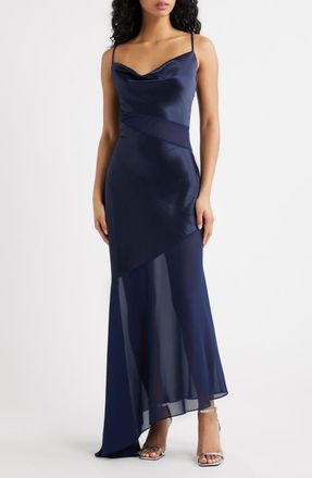 Lulus Lainey Cowl Neck Midi Dress in Navy at Nordstrom, Size X-Small