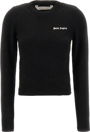 Palm Angels Classic Logo Knit Sweater - Dames - Ronde hals truien - Zwart - L - Wol - Truien & Vesten