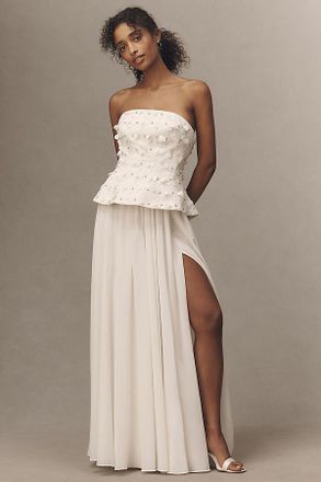 BHLDN Strapless Embellished Peplum Pleated Maxi Dress