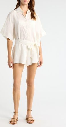 Elan Linen Cover-Up Romper in White at Nordstrom, Size X-Small