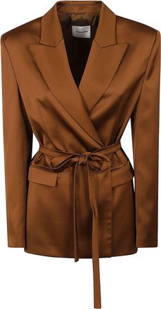 Andamane Belted Satin Blazer with Structured Shoulders