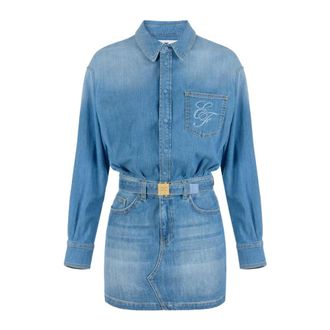 Elisabetta Franchi Denim Mini Jurk met Riem - Dames - Jurken - Blauw - Maat: M Denim