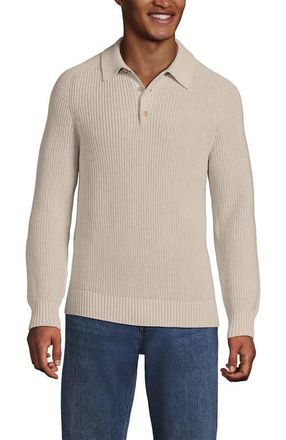 Lands End Long Sleeve Drifter Polo Sweater in Flax Heather at Nordstrom, Size Xx-Large