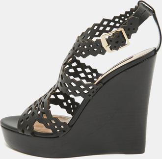Roberto Cavalli Brown Leather Wedge Sandals