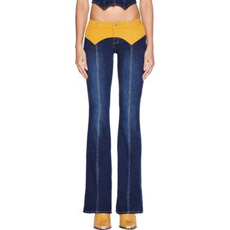 I.AM.GIA Tommie Mixed Media Flare Leg Jeans in Dark Wash at Nordstrom, Size Medium