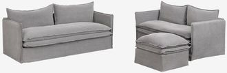 Sklum Sklum - Conjunto De Sal&oacute;n Con Sof&aacute; De 2 Plazas, Sof&aacute; De 3 Plazas Y Puff En Lino Y Algod&oacute;n Grace