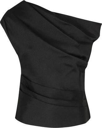 Self Portrait Taffeta Draped Top - Dames - Tops zonder mouwen - Zwart - S - Polyester - Tops
