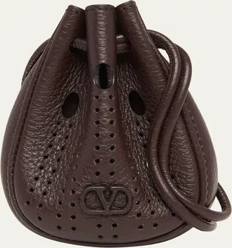 Valentino Garavani Mens Mini Drawstring Bag in Grained Leather