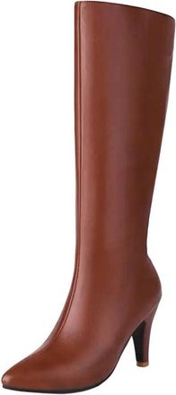 Generic Women Knee High Boots Pointed Toe Low Heel Side Zipper Pu Leather Casual Outdoor Long Boot