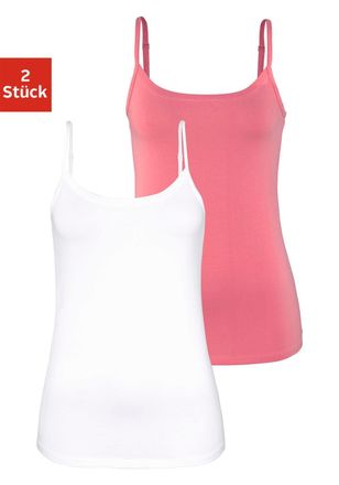 Vivance Spaghettitop VIVANCE mit verstellbaren Tr&auml;gern, Damen, Gr. 32/34, orange (apricot, wei&szlig;), Single Jersey, Obermaterial: 95% Baumwolle, 5% Elasthan, uni