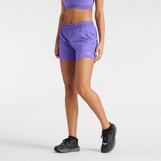 New Balance Mujer RC Short 5 en P&uacute;rpura, Polywoven, Talla XS