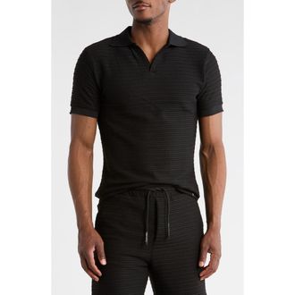 T.R. Premium Modern Fit Textured Johnny Collar Polo Sweater in Black at Nordstrom Rack, Size Xx-Large