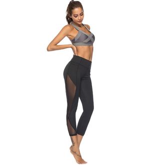 Generic Womens Sheer Exercise Solid Sport Athletic Cutout Mesh Womens Workout Leggings Compression Capri Leggings Yoga Pants Capri Leggings for High Waist Cro