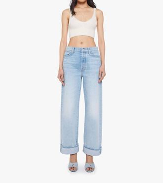 Mother Dodger Button Cuff Hover Jeans In I Could Care Less