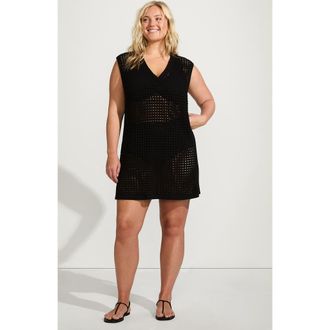 Lands End Plus Size Open Knit Cover-up Dress in Black at Nordstrom, Size 2X