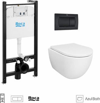 Roca Pack Wc Bastidor Empotrado Roca Active Cisterna Empotrada Y Pulsador Pvc Negro Mate Con Inodoro Suspendido Swiss 53 Cm Tornado Y Soft-close De Azul Ba