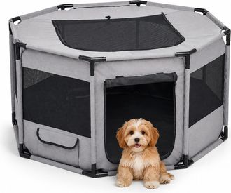 Relaxdays Relaxdays Corral Para Cachorros Alxanxprof 62 X 114 X 114 Cm, Interior Y Exterior, Malla, Poli&eacute;ster, Acero, Gris/negro