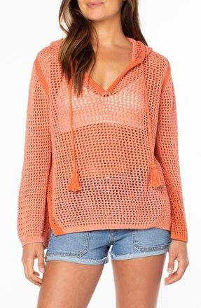 Roxy Summer Nights Open Stitch Hooded Tunic in Lantana at Nordstrom, Size Xx-Large