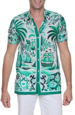 Ranee&rsquo;s Printed Linen & Cotton Shirt in Emerald at Nordstrom Rack, Size X-Large