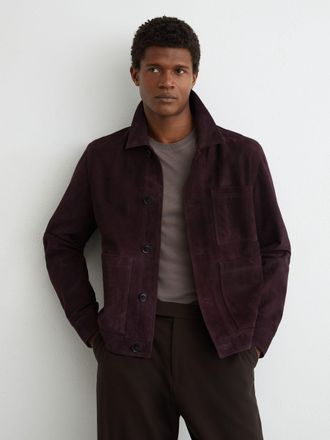 Reiss Red Suede Button-through Trucker Jacket, Xxl