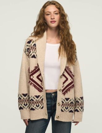 Lucky Brand Womens Fringe Southwestern Cardigan