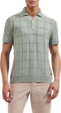Bugatchi Grid Short Sleeve Cotton & Modal Sweater in Avocado at Nordstrom, Size Xx-Large