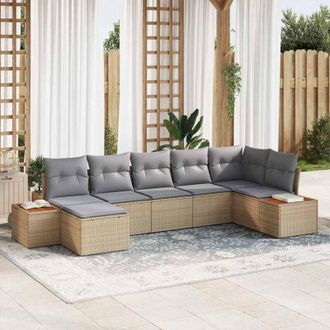 vidaXL Conjunto De Sof&aacute; De Jard&iacute;n Con Coj&iacute;n 7 Pcs Beige Polirat&aacute;n Vidaxl