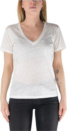 MC2 Saint Barth Tops, Dames, Wit, M, Linnen, Linnen V-hals T-shirt Eloise