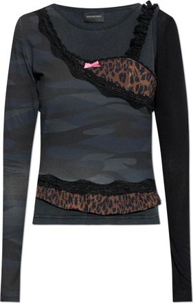 Balenciaga Top gemaakt van gecombineerde materialen - Dames - Longsleeves - Grijs - XS - Leer - Tops