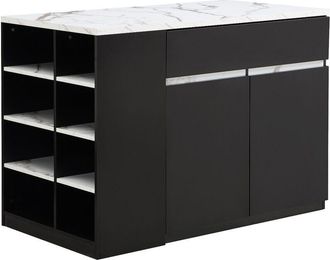 Vente-Unique Isola centrale da cucina con vani portaoggetti Effetto marmo bianco e nero - MEILI