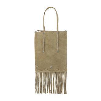 Pinko Su&egrave;de Shoppingtas met Franjes - Dames - Shoppers - Beige - ONE Size - Su&egrave;de - Tassen